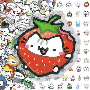 206张彩绘小猫PET贴纸手绘线条喵搞怪小表情装饰手帐本手机壳贴画