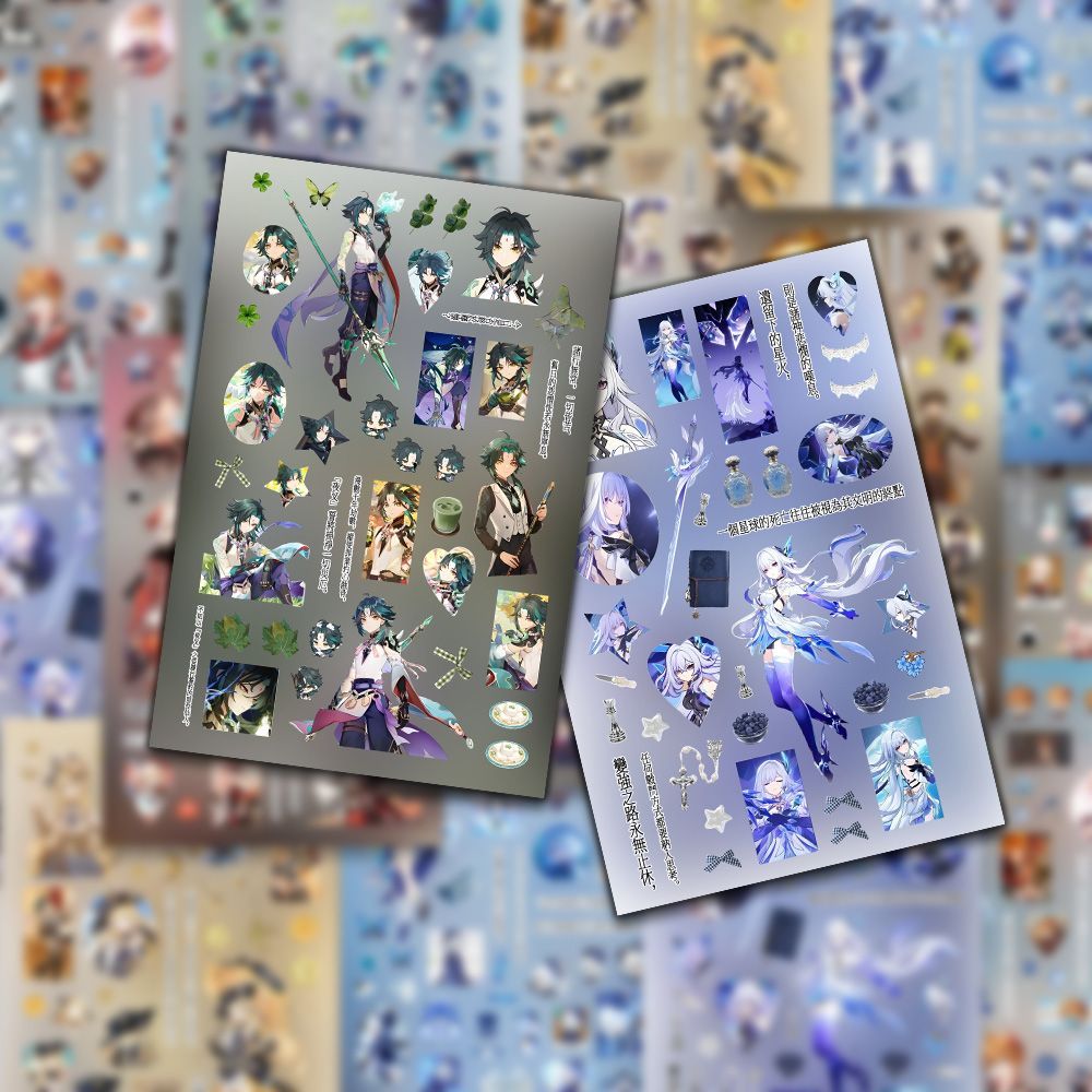 24张原神芙宁娜散兵钟离二次元咕卡手账拼贴素材防水贴纸diy桌面
