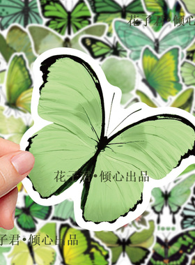 100张ins风小清新绿色蝴蝶贴纸高颜值图案diy手账桌面笔记本贴画