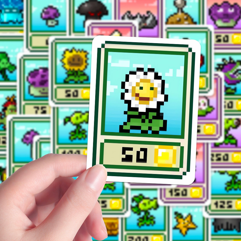 96张像素植物大战僵尸卡片贴纸经典小游戏卡通周边手机壳iPad贴画
