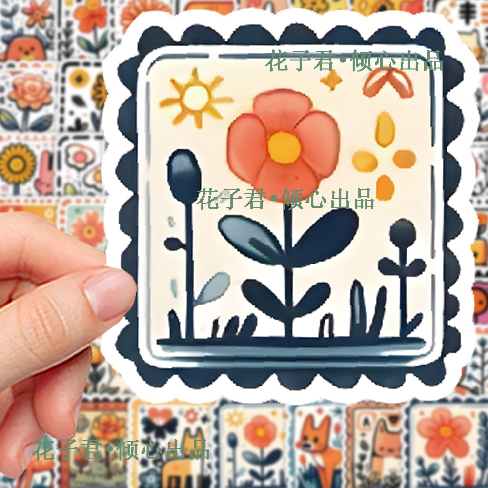 100张复古文艺动物邮票贴纸创意可爱涂鸦DIY手账笔记本手机壳贴画