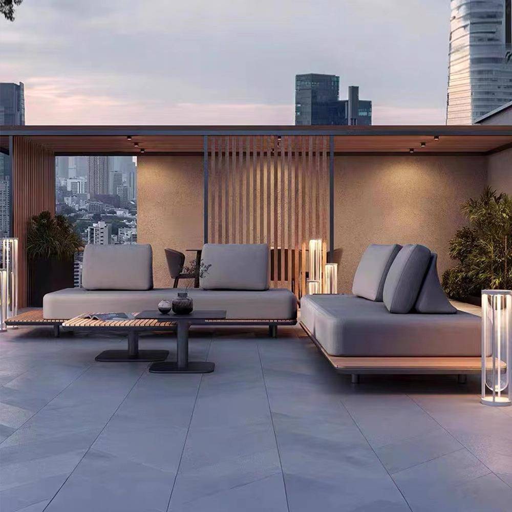 户外沙发别墅现代庭院转角沙发简约阳台露天藤椅柚木沙发家具组合