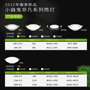 小器鬼led筒灯嵌入式客厅孔灯吊顶家用筒灯三色变光7.5cm天花板
