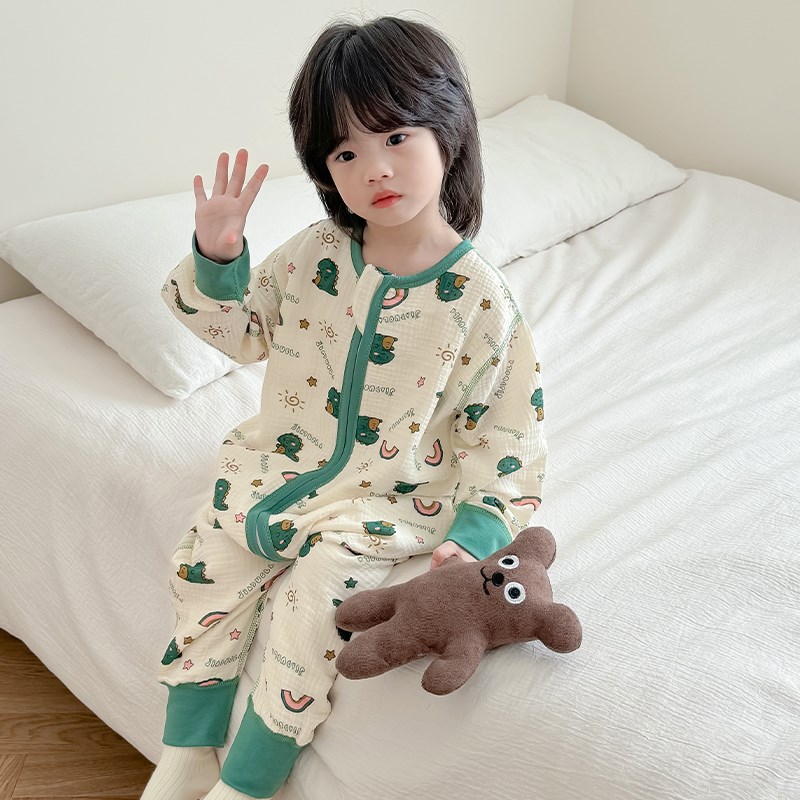 儿童睡袋夏季薄款纯棉纱布春秋款婴儿连体睡衣宝宝睡觉防踢被夏款