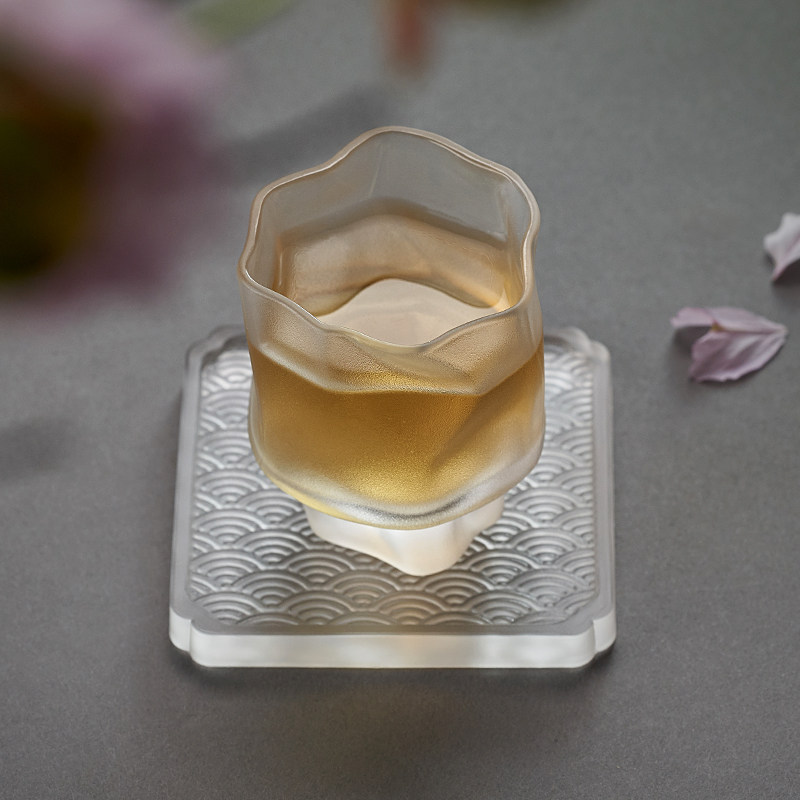 波纹琉璃杯垫 茶杯茶滤垫功夫茶具零配主人杯垫防烫玻璃盖托盖置图片