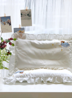 a类全棉60支长绒棉儿童枕套女孩花边婴幼儿乳胶3555纯棉枕头套