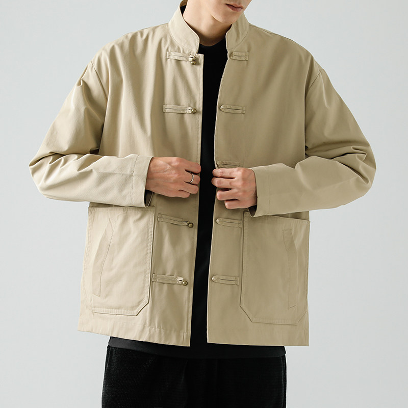 中式复古盘扣外套男装立领夹克衫中老年宽松大码防风保暖工装衣服