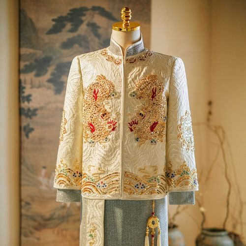 金色秀禾服男士2024新款中式新郎高档结婚大码接亲礼服龙凤褂男款