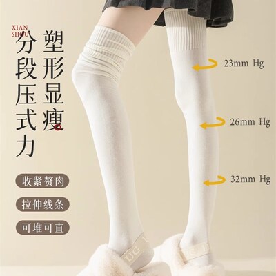 加长过膝袜子女秋冬黑色纯棉大腿袜冬季护膝盖防下滑长筒靴长腿袜