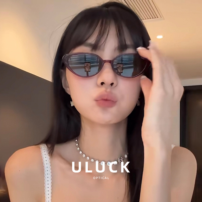 ULUCK复古千禧Y2K墨镜女款防紫外线高级感酒红色猫眼太阳眼镜个性