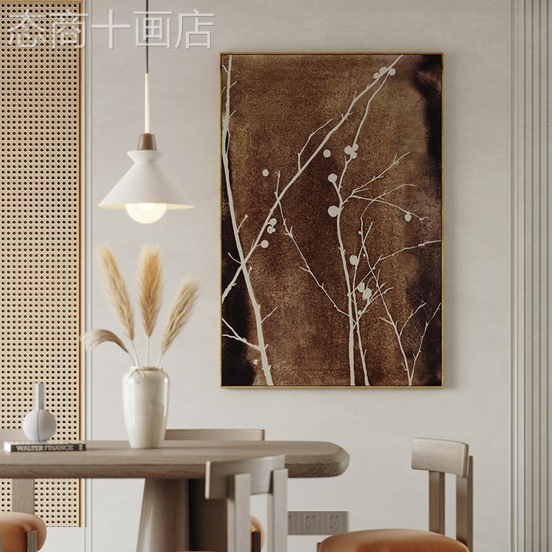 网红客复古风画发背景级墙装饰画壁中古原木风厅挂沙画落画地高绿图片