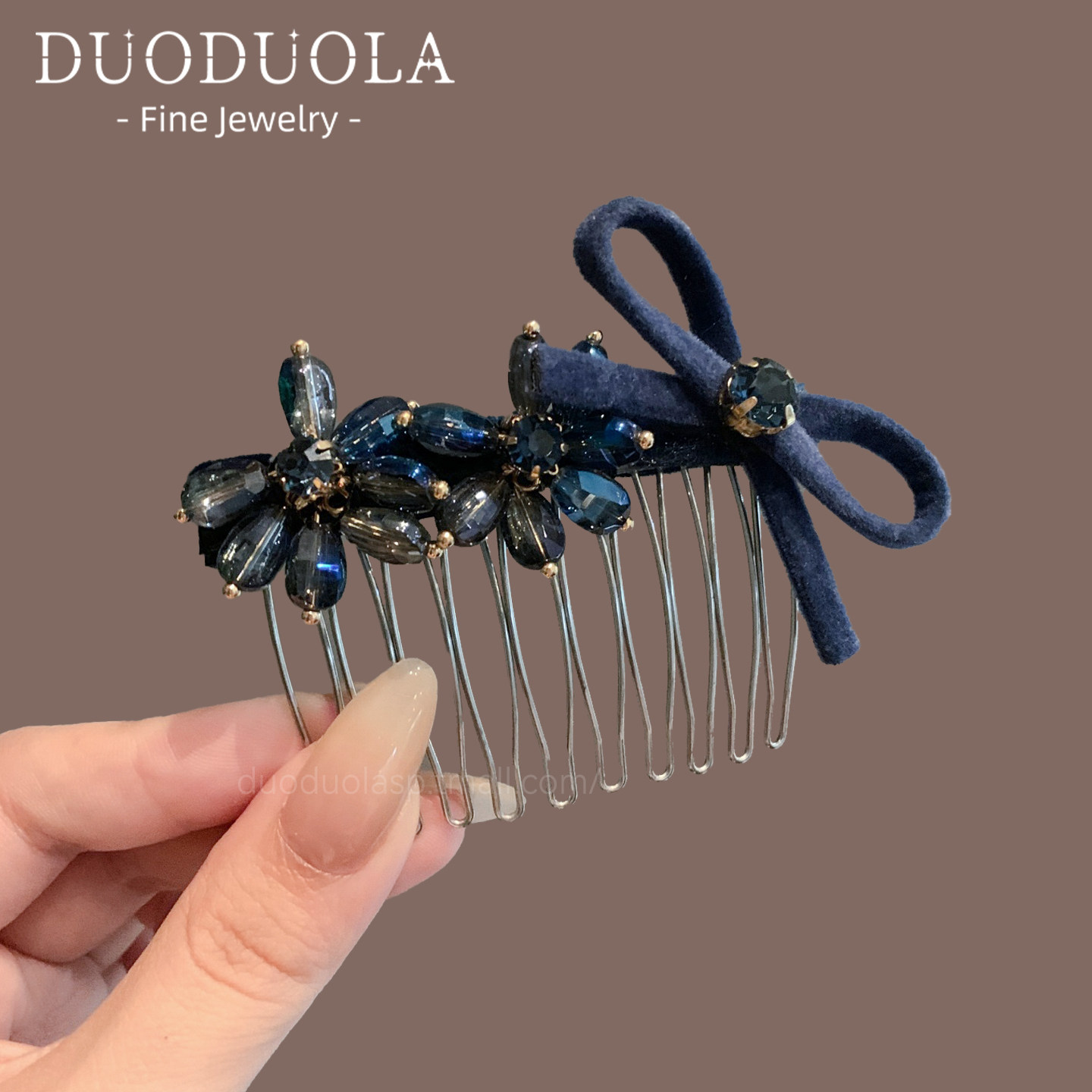 蓝色水晶蝴蝶结发梳日韩风发夹女通用固定发饰水钻插梳刘海发叉