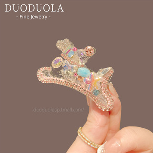 202新款 小狗绿色水晶发夹女精致侧边发卡鸭嘴夹高级感刘海碎发夹