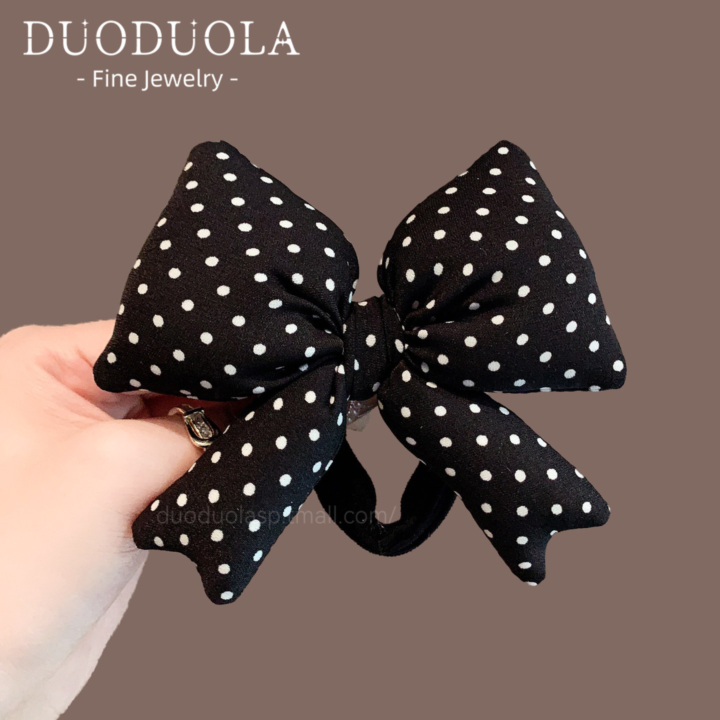 复古甜美可爱头绳黑色布艺波点充棉蝴蝶结皮筋发绳高弹力耐用发饰