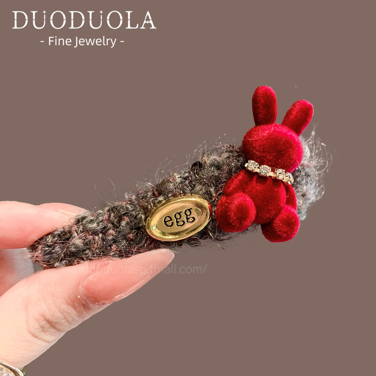 红色丝绒小兔子金标发夹侧边刘海夹秋冬新款bb夹新年红色发饰发卡