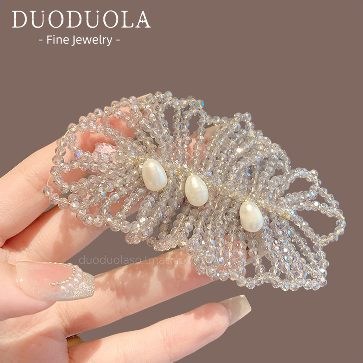 轻奢编织水晶发夹高级感手工串珠侧边刘海夹发卡鸭嘴夹发饰气质