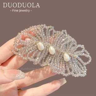 轻奢编织水晶发夹高级感手工串珠侧边刘海夹发卡鸭嘴夹发饰气质