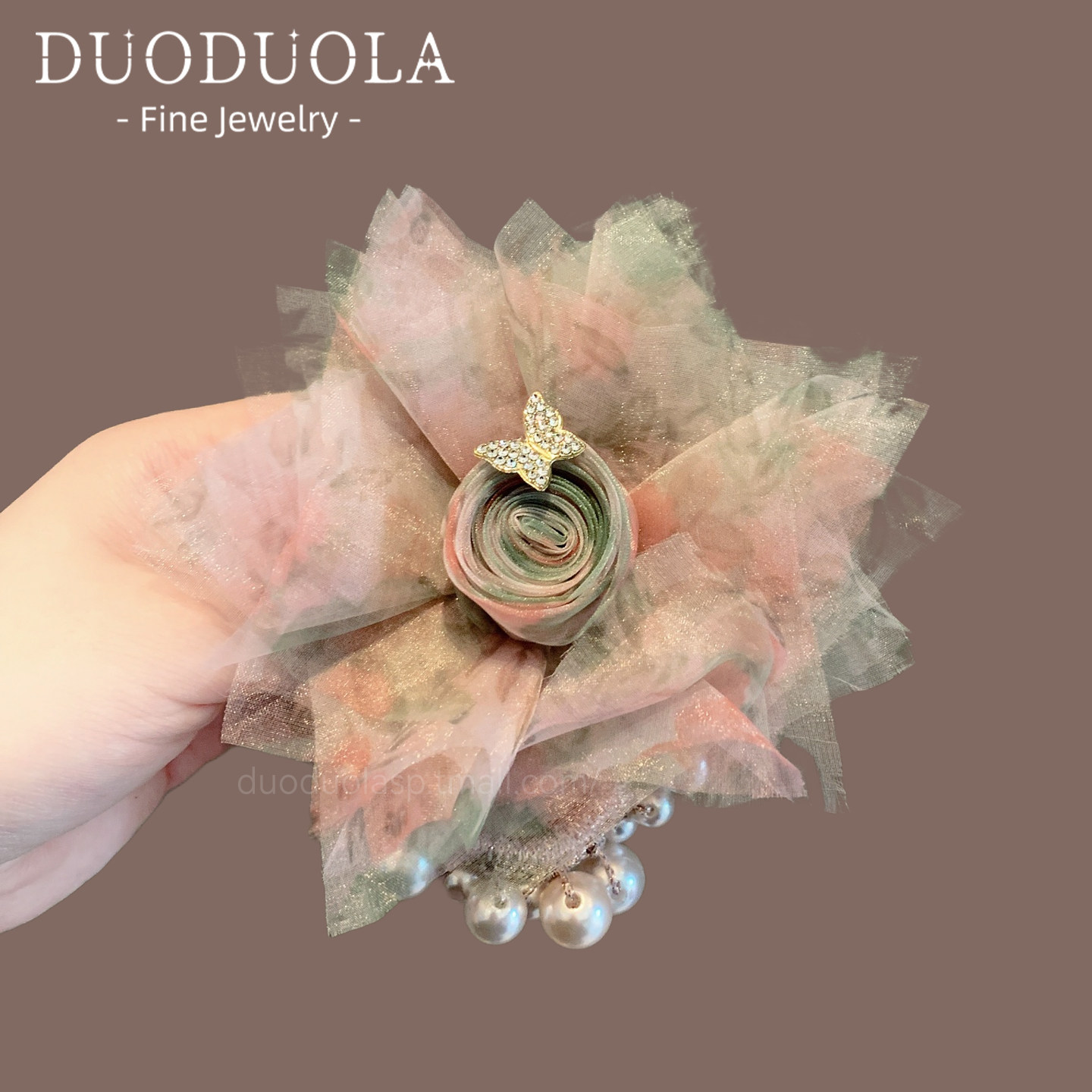 超仙晕染网纱花朵头绳镶钻珍珠串珠扎发发圈春季氛围感发绳发饰女