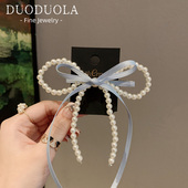 芭蕾珍珠蝴蝶结飘带优雅甜美高级感可爱风气质扎发一字夹百搭时尚