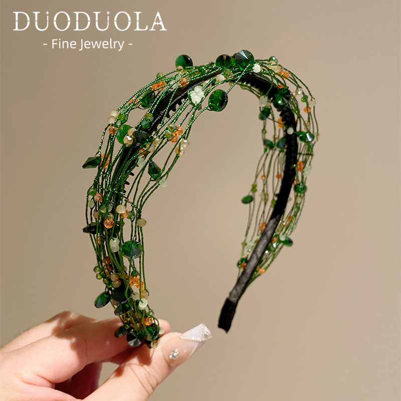 小众气质百搭发卡女轻奢高级感串珠设计重工水晶小清新头箍发饰品