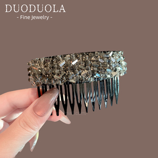 韩系高端满钻水晶发梳时尚蓬松高颅顶发卡刘海夹发钗发饰倒插梳女