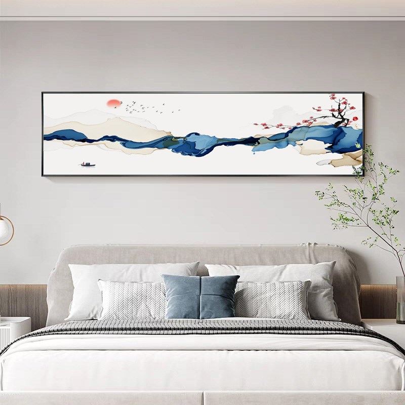 新中式卧室装饰画主卧床头挂画客厅沙发背景山水画禅意茶室水墨画