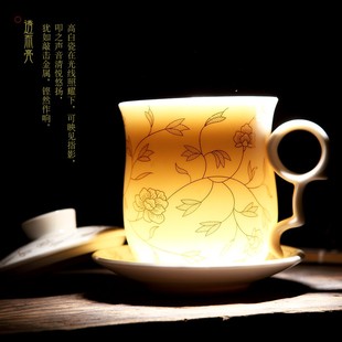 景德镇茶杯陶瓷过滤带盖泡茶杯家用办公室杯子水杯青花瓷会议杯