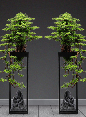 速发假型落地彷真迎客松摆件盆景创意大树绿业盆栽造景酒店开植装