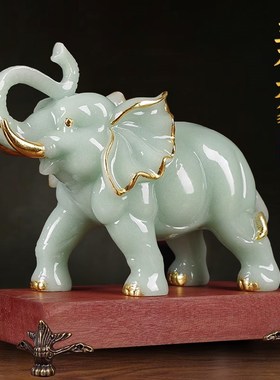 速发玉办大象摆件招财镇石吸水象一对宅公室桌装饰客厅酒柜家居工