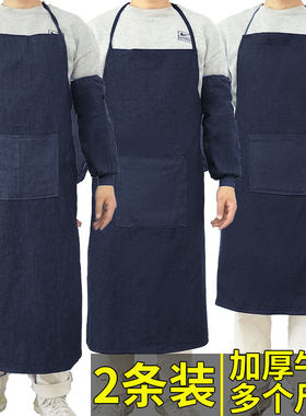牛仔布料围裙男士夏天工作服工厂干活车间电焊工专用打磨劳保围腰