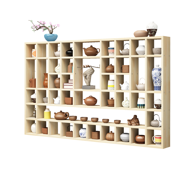 定做实木格子架墙上置物架壁挂收纳柜茶壶杯叶展示架小饰品书铺货