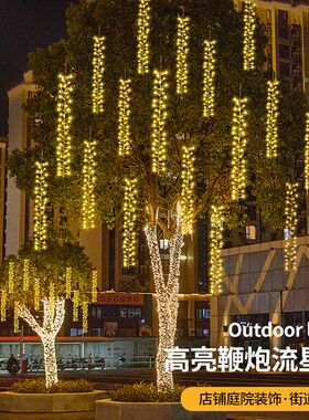 LED流星雨鞭炮灯串户外庭院防水大树挂灯亮化装饰彩灯满天星串灯
