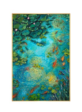 荷塘月色入户玄关装饰画高级感客厅沙发背景墙挂画大芬村手绘油画