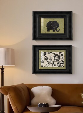 中古奶油风客厅挂画玄关复古背景墙面小众艺术挂画绿色系吉象壁画