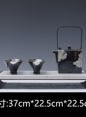 新中式大理石托盘茶具组合摆件客厅茶室茶几书房样板间桌面装饰品