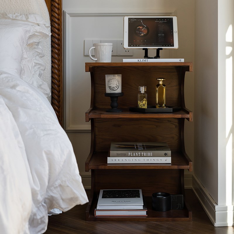 homechoice中古风实木床头柜家用小茶几卧室床头小边几床边置物架