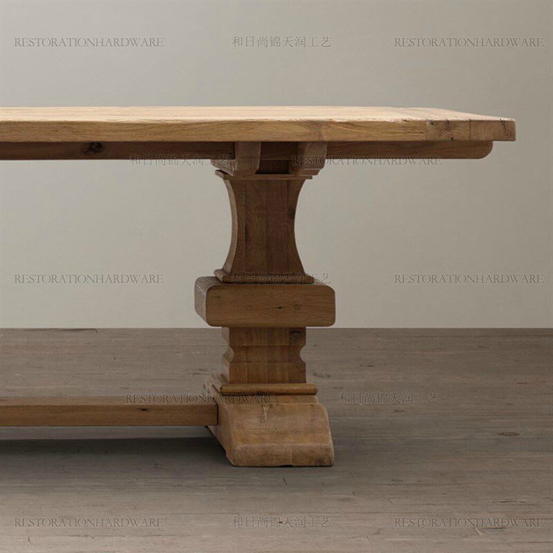 美式乡村黑胡桃木纯实木餐桌 原木大板长桌 欧法式复古做旧工作台