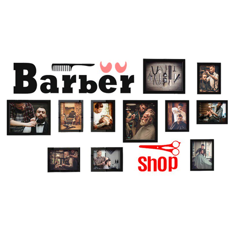 理发店墙面装饰照片墙美发店复古装饰画发廊挂画背景墙壁画海报