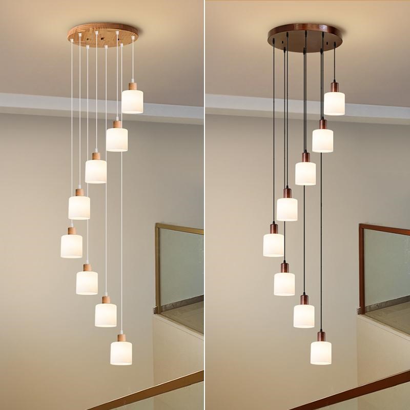 新款中式中古风格楼梯吊灯挑空复式楼楼梯间吊灯长线简约木艺吊灯