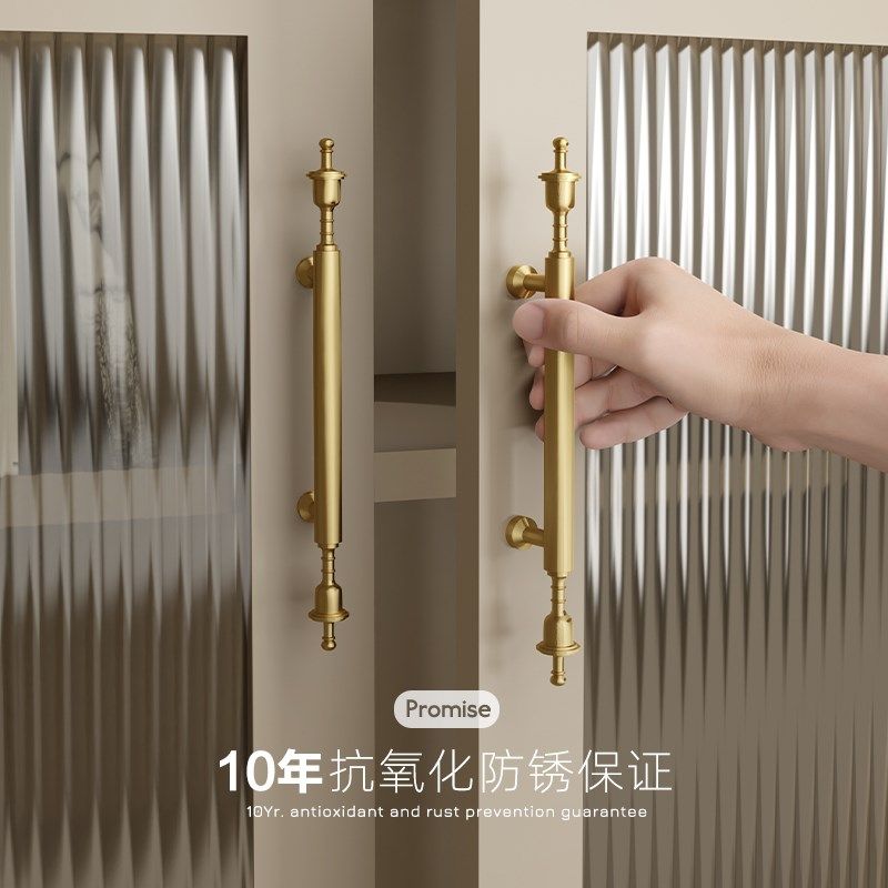 皇冠黄铜柜门拉手金色欧式法式美式纯铜大衣柜抽屉橱柜餐边柜把手