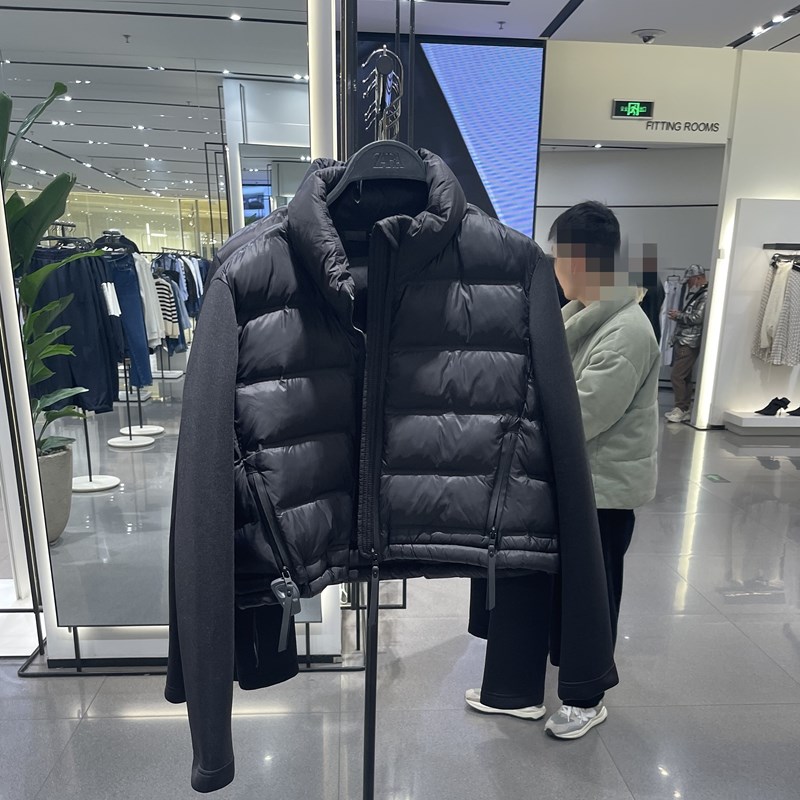 ZAR女装春新款黑色拼接棉衣夹克薄款短棉服4391709查罗4391709800