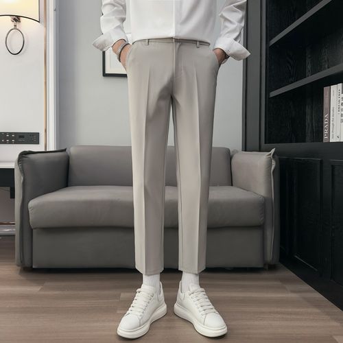 男士垂感九分修身弹力休闲小西裤男夏季薄款直筒2024新款正装裤子