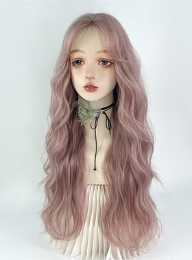 薄藤粉紫色蕾丝假发羊毛卷手勾长卷发大波浪水波纹全头套女lolita
