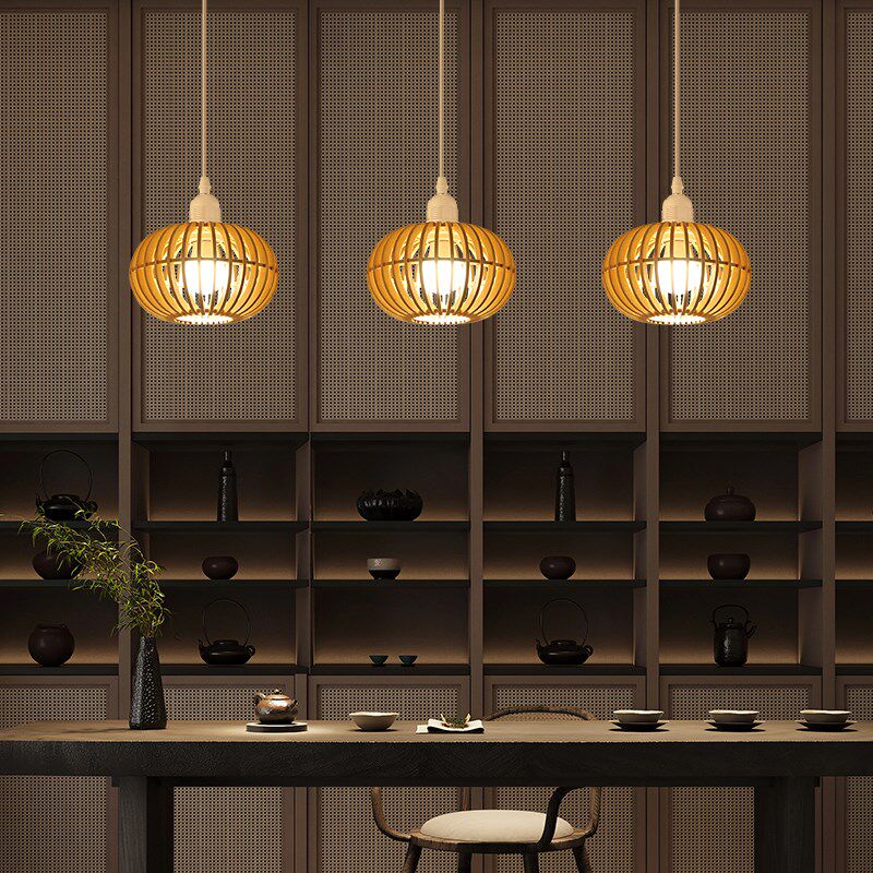 木艺吊灯禅意茶室灯具新中式餐厅灯床头灯卧室客厅灯笼创意民宿灯
