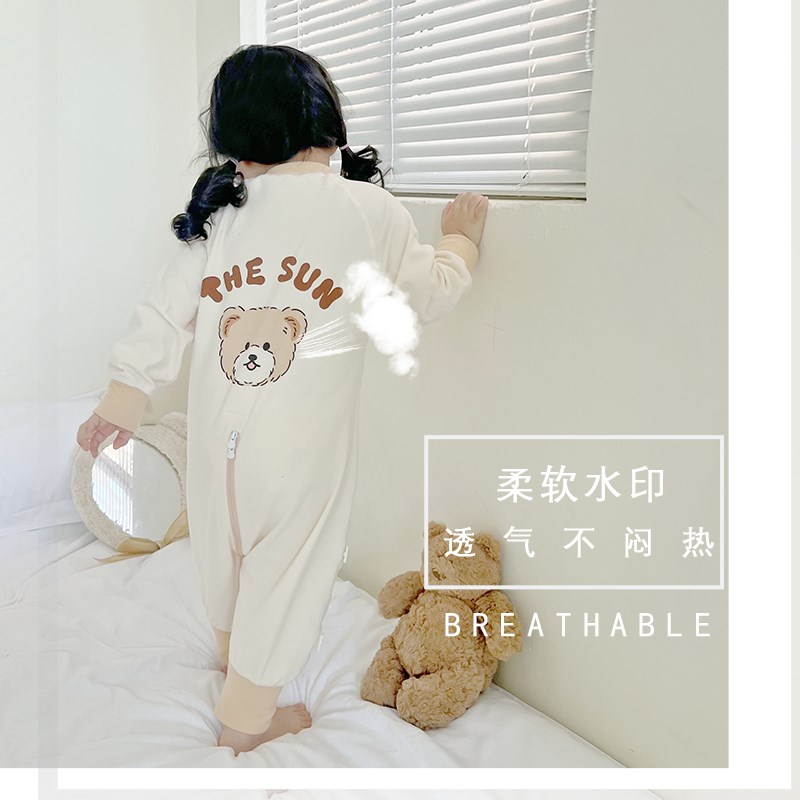 宝宝睡袋春秋冬儿童分腿防踢被德绒加厚连体睡衣保暖无骨四季通用