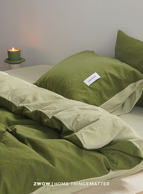 造卧zwow三层空气层暗纹提花苔藻绿色亲肤A类全棉床单床笠四件套