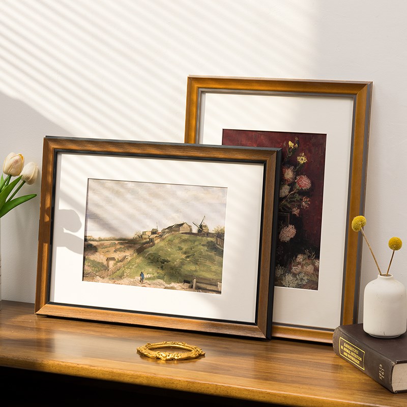 实木相框挂墙16寸海报装裱画框8K开4k复古拼图框架A3照片定制摆台
