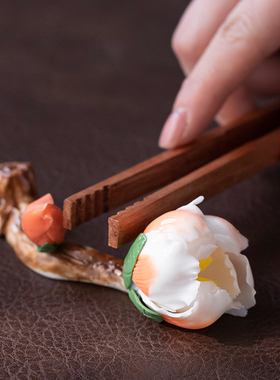 东方泥土陶瓷新中式手工牡丹香插桌面摆件镇纸笔架笔托茶桌茶夹垫