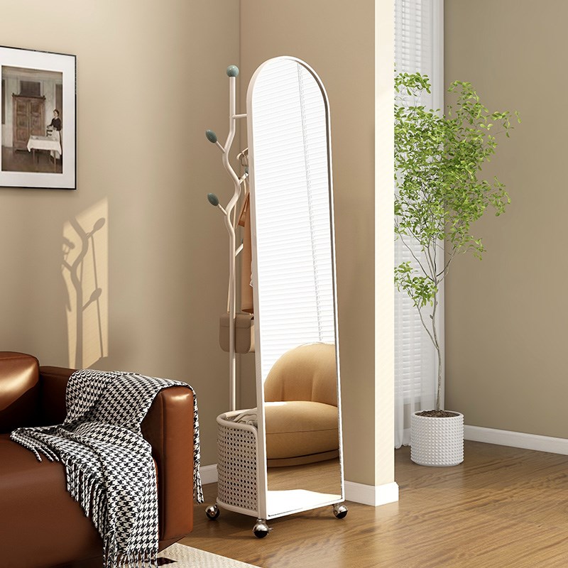 卧室全身镜落地镜子多功能中古风穿衣镜挂衣架一体可移动衣帽架子