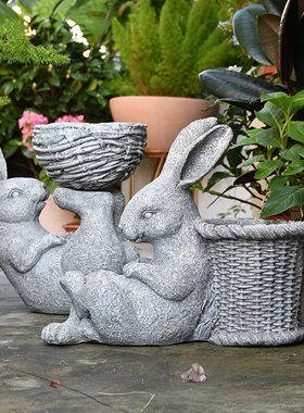 庭院花园装饰品复古兔子花盆户外创意个性幼儿园阳台布置雕塑摆件